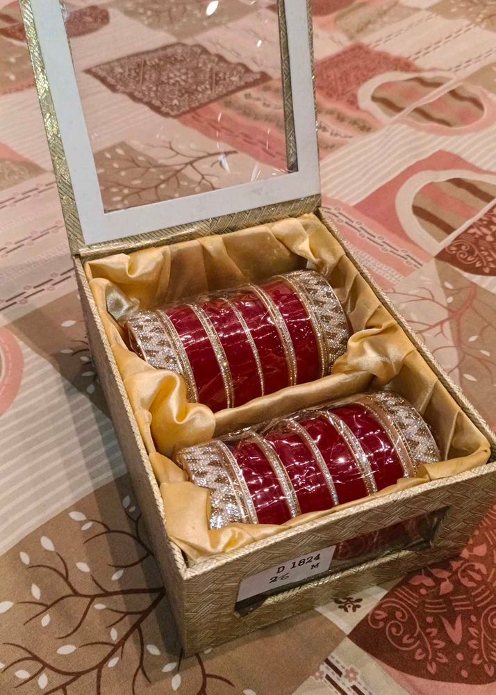 Elegant Red &amp; Silver Bangles Set