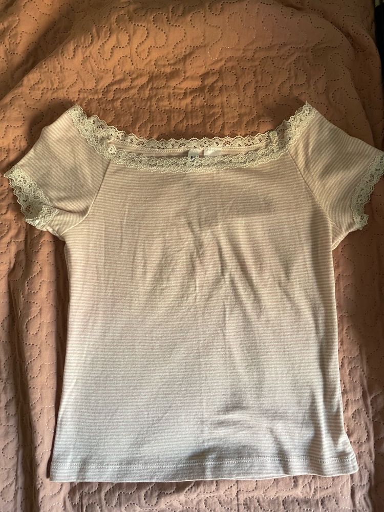 y2k shoujo laced top Striped  Lace Tri