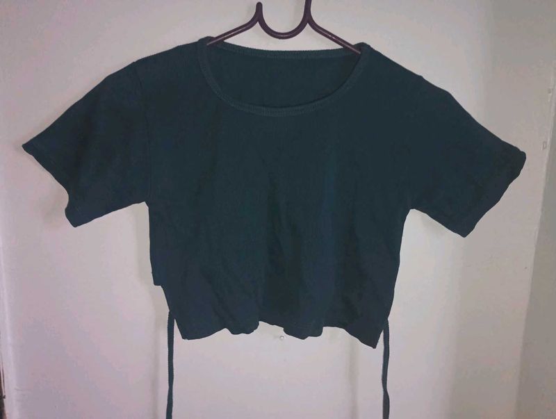 Trendy Dark Green Cropped T-Shirt