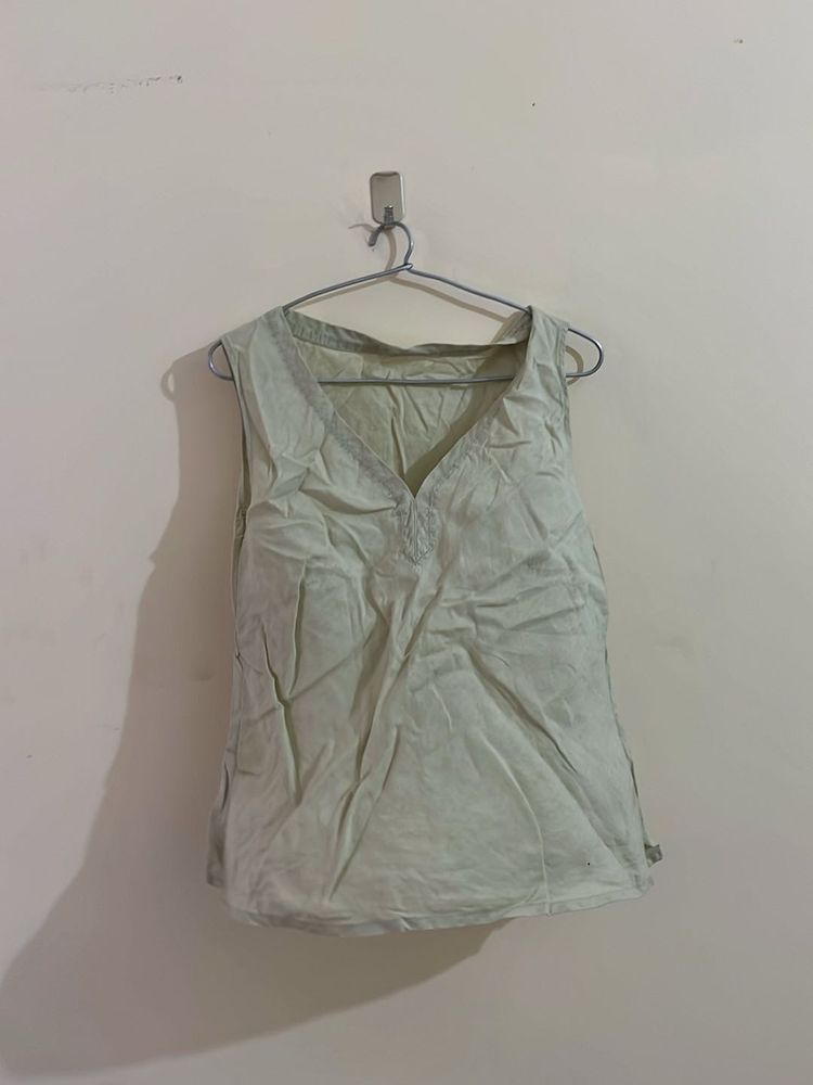 Light Green Sleeveless V-Neck Top