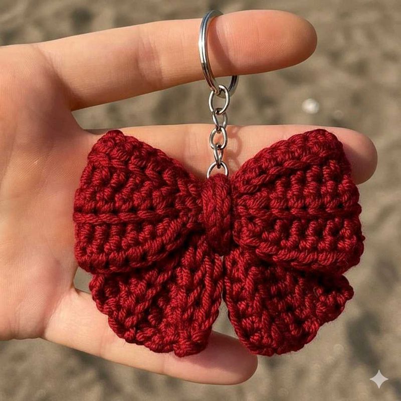 Red Crochet Bow Keychain
