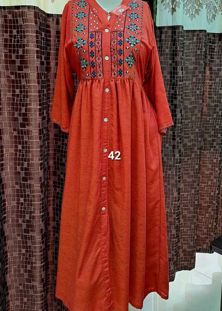 Brand New Embroidered Orange Kurta