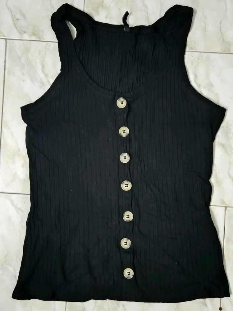 Black Button-Down Tank Top