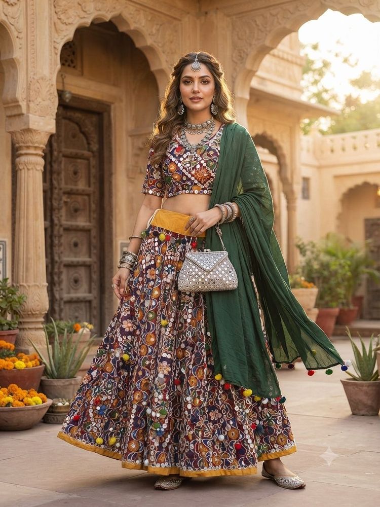 NAVRATRI Embroidered Lehenga Choli Set with Dupatt