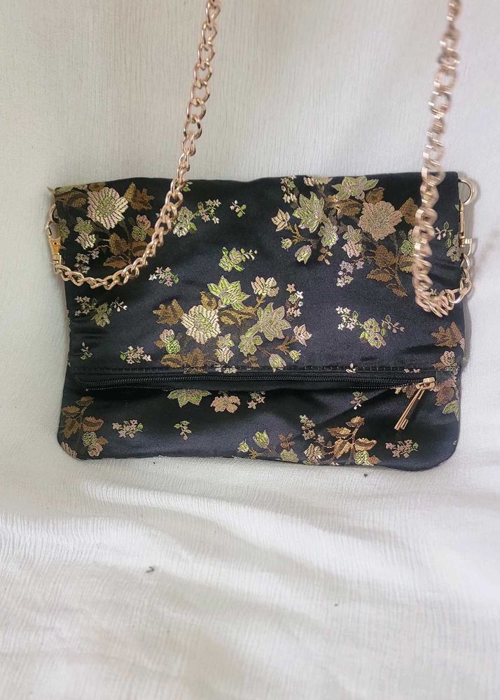 Japanese Floral Clutch  with Chain Sling