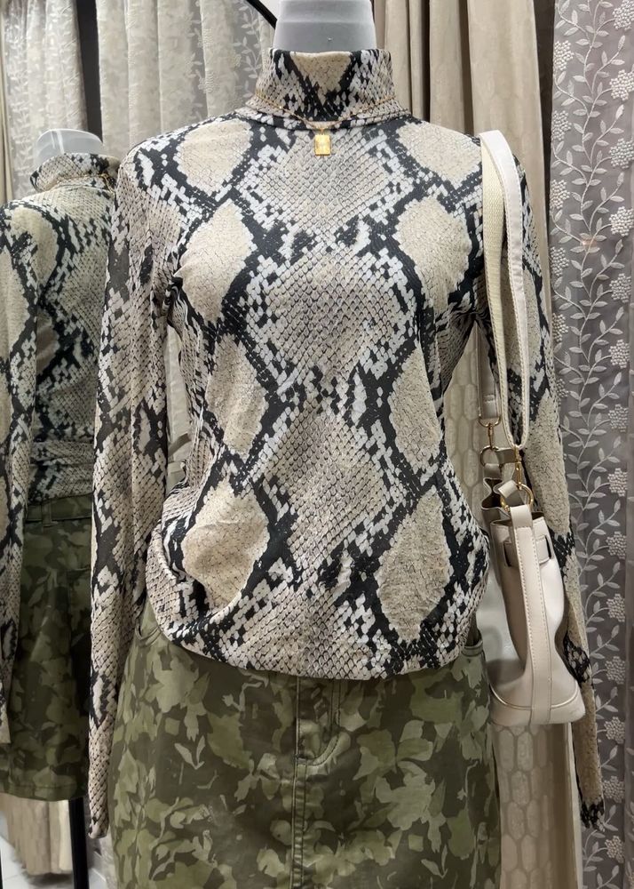 H&amp;M Snakeskin Print Turtleneck Top