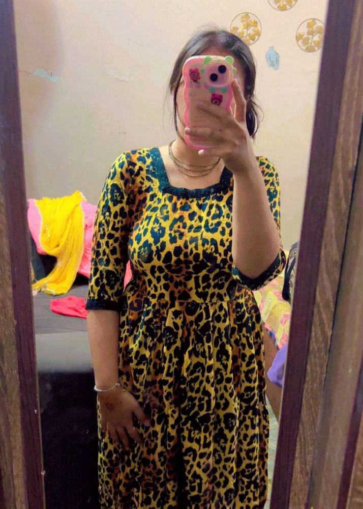 Leopard Print Ethnic Gown