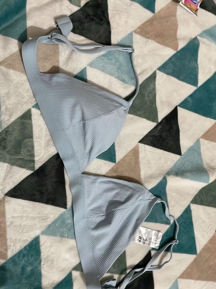 H&amp;M Light Blue Ribbed bikini Bra