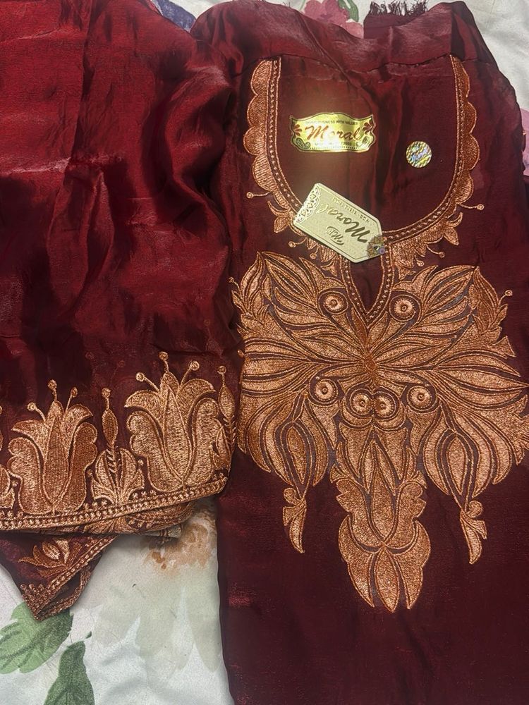 Elegant tilla embroidery dress material
