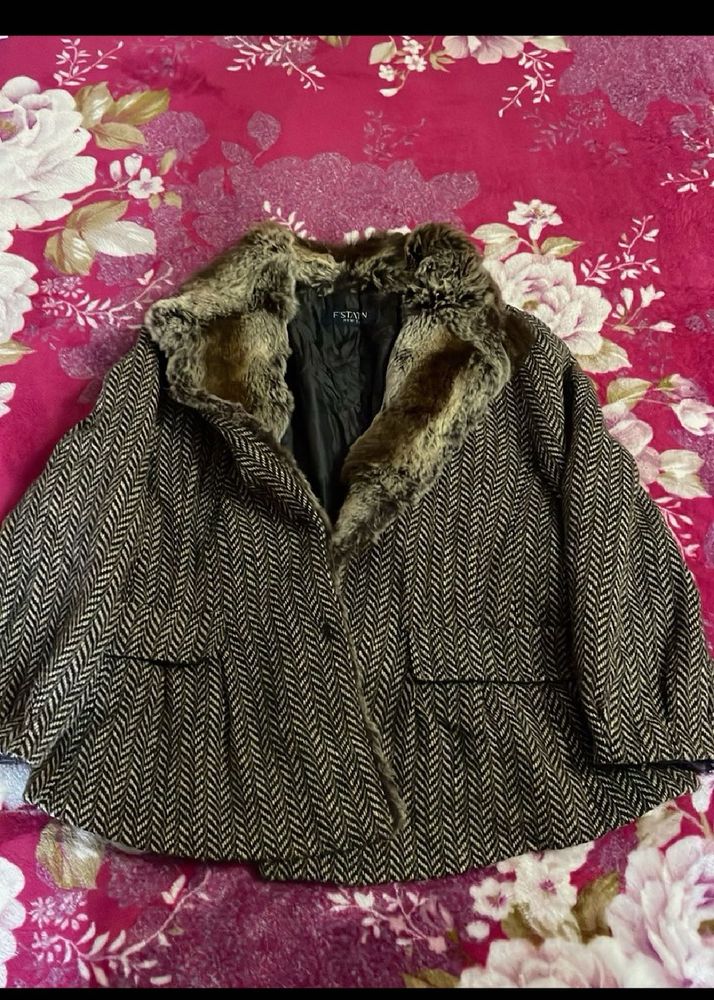 Elegant Brown Faux Fur Jacket