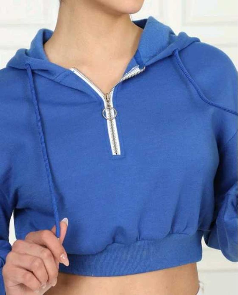 Blue Cropped Zip Hoodie