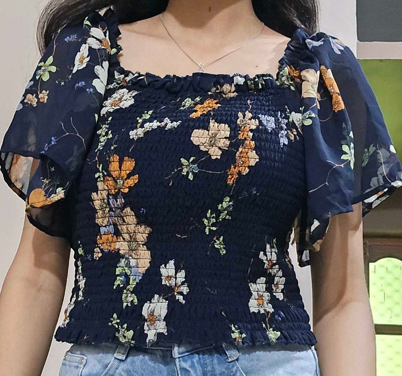 Floral Print Smocked Top