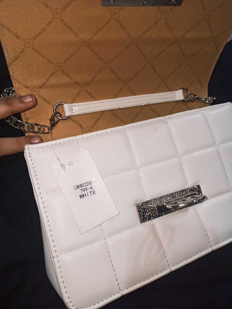 Lino Perros White Clutch Bag Sling Handbag Purse