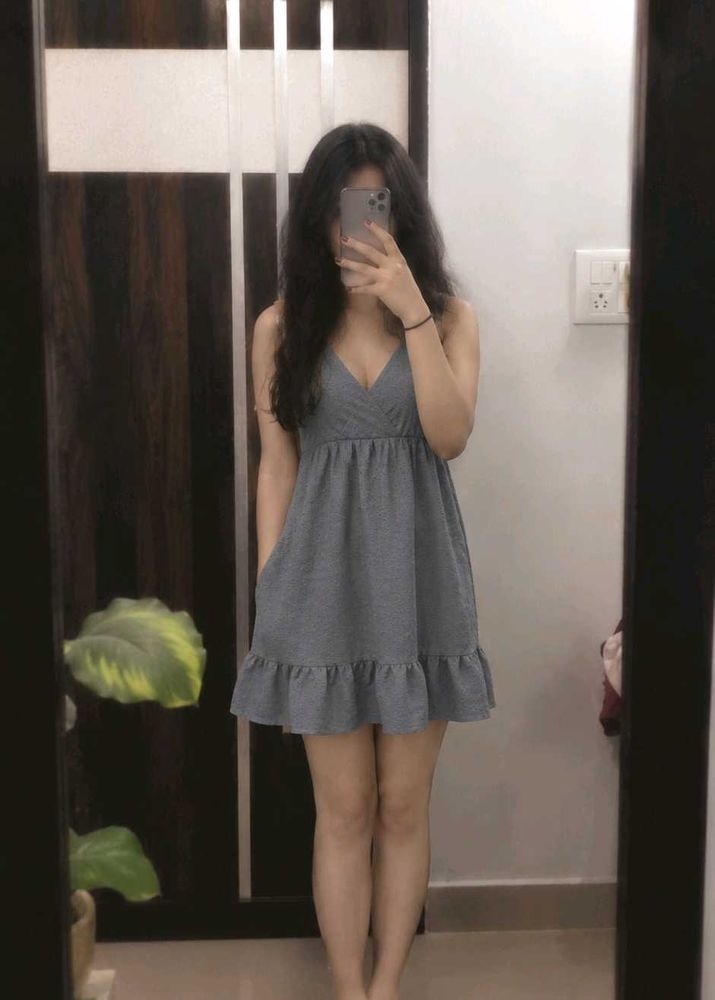 Cute charcoal Ruffled Mini Dress