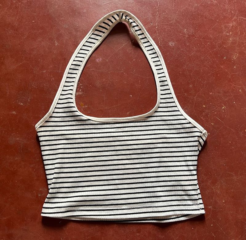 Striped Halter Neck Crop Top