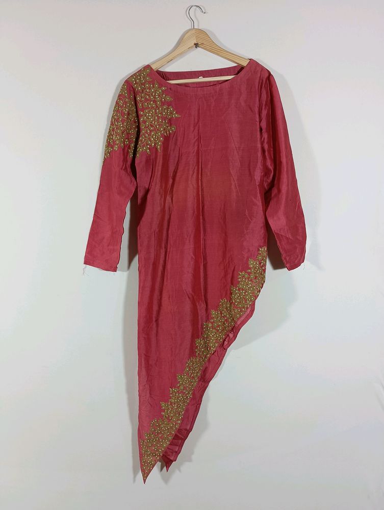 Pink Embroidered Asymmetrical Kurta (Women)