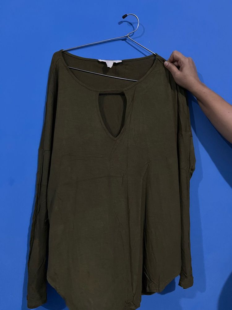 Olive Green Keyhole Neck Top