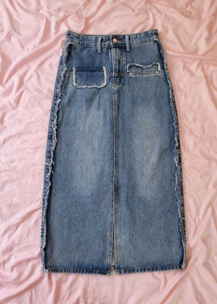 Blue Denim Maxi Skirt