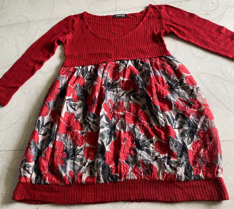 New Stylish Red Floral Long Top | Size 34 Bust