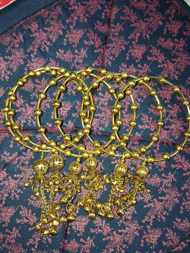 Set of Traditional Gold Bangles with Charms