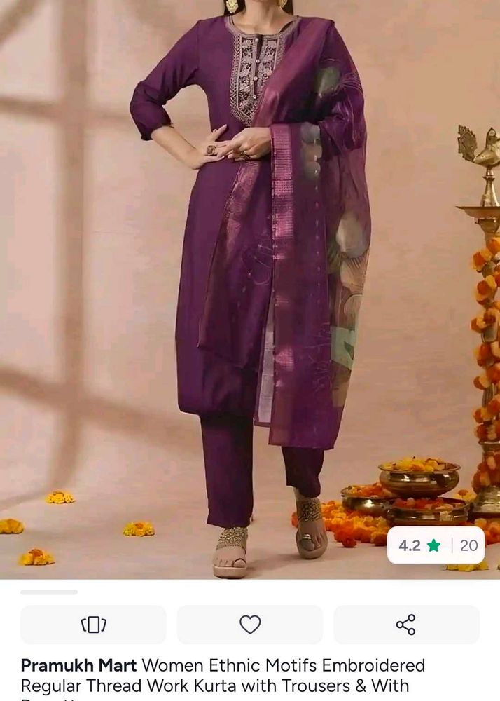Embroidered Kurta Set with Trousers &amp; Dupatta