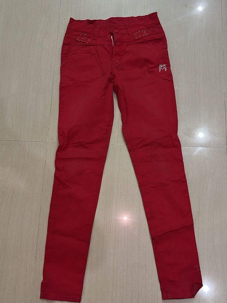 Vibrant Red Slim Fit Pants