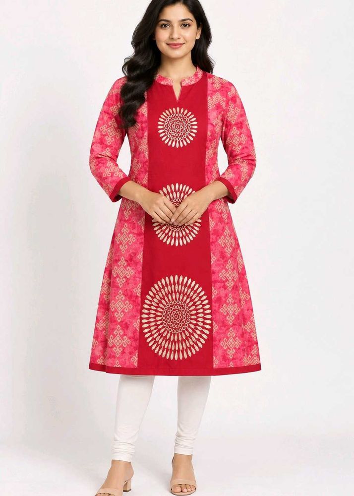 Red &amp; Pink Printed Kurta