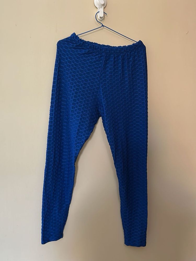 Blue Textured Leggings