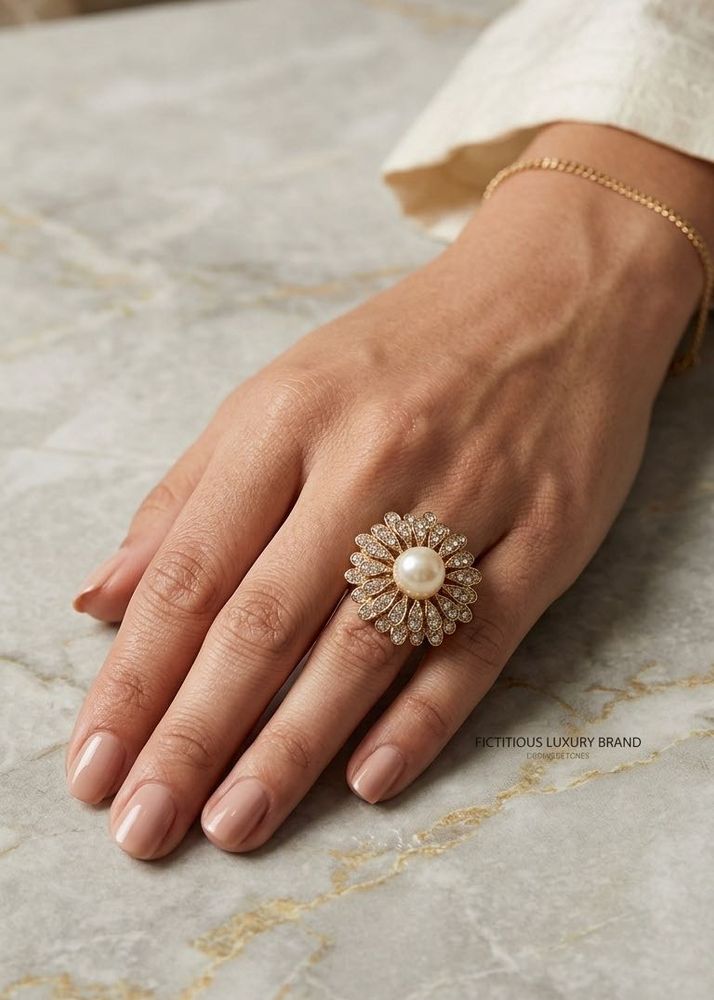Exquisite Pearl and Crystal Ring Adjustable