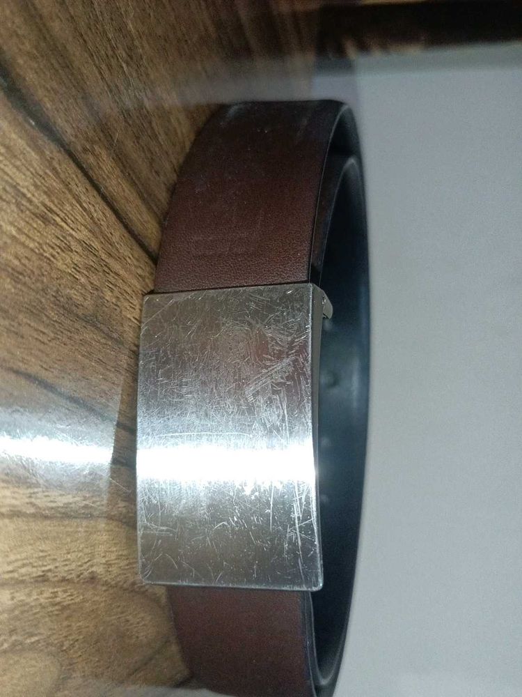unisex Brown Leather Belt with Silver Buckle