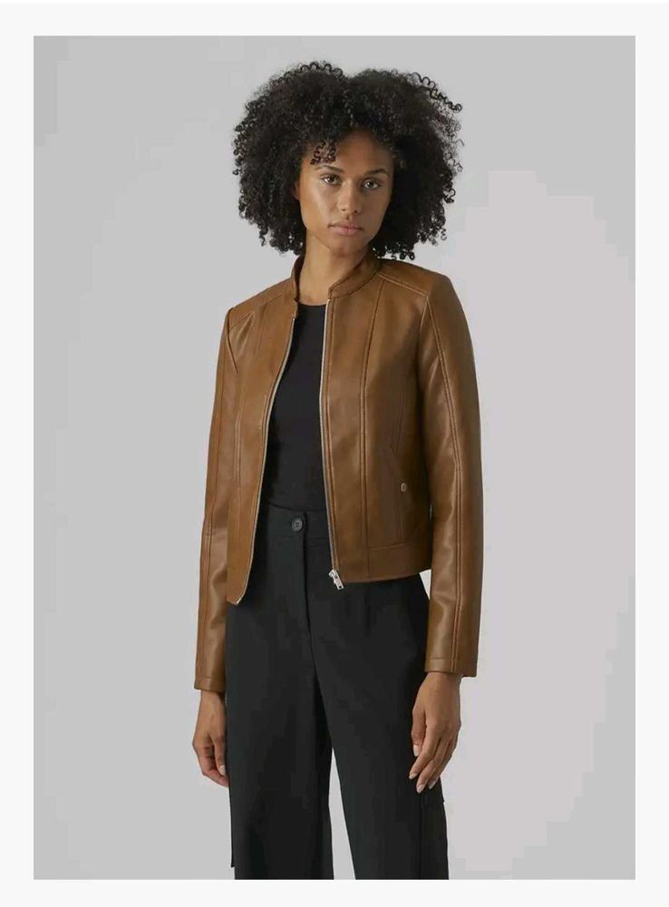 Women's Brown Faux Leather Jacket