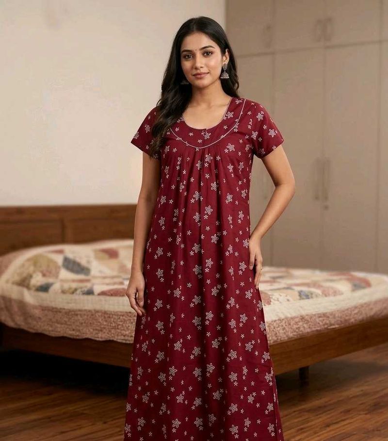 Maroon Floral Print Nightgown