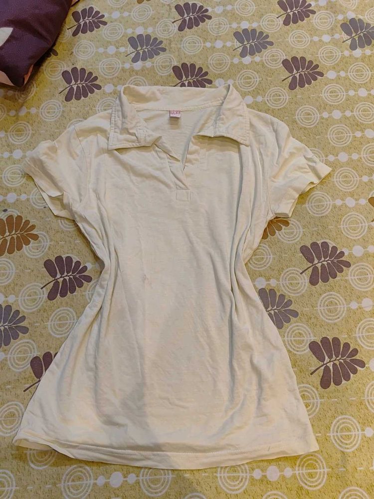 Cream Collared Short Sleeve Top