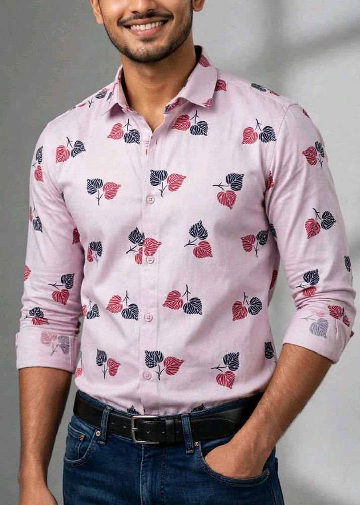 Men's Pink Leaf Print Shirt