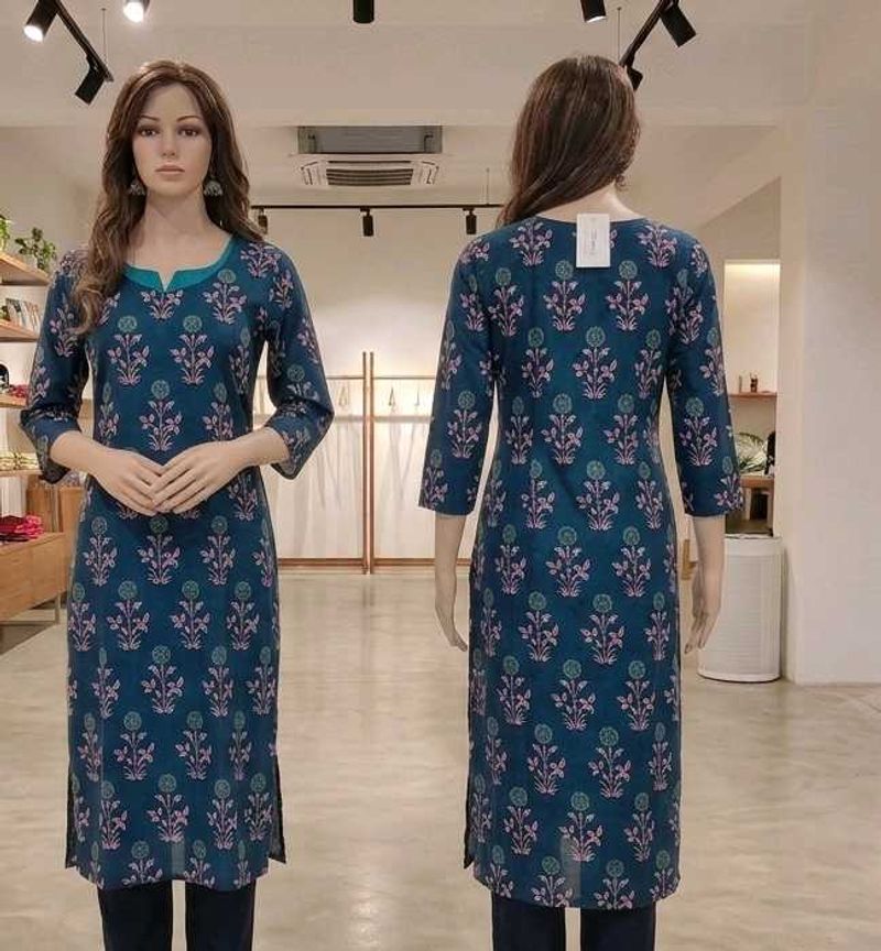 Teal Floral Print Kurta