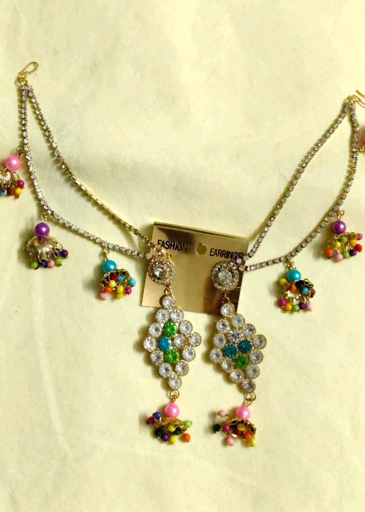 Earrings with Hair Chain