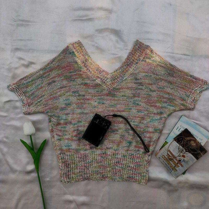 Cozy Multicolored Knit V-Neck Sweater