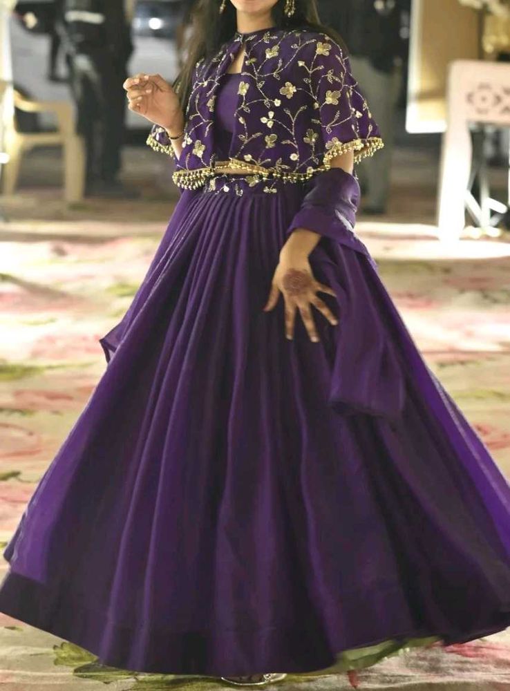 Elegant Purple Embroidered Ethnic Gown