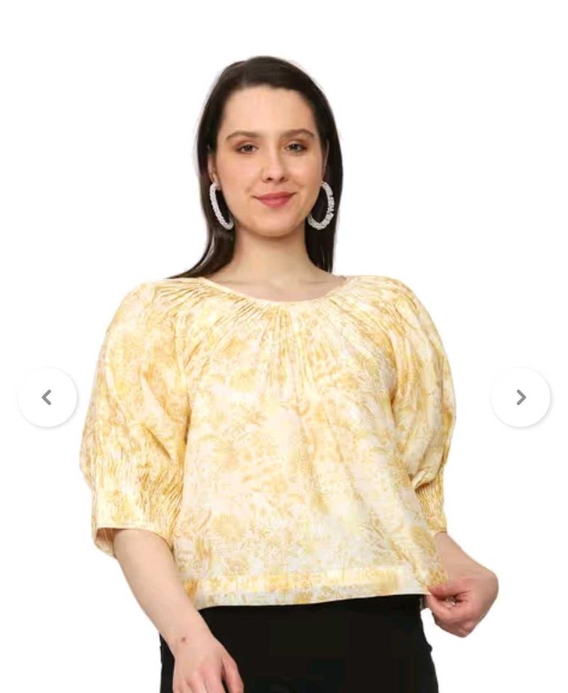 Pretty Floral Print Round Neck Blouson Top