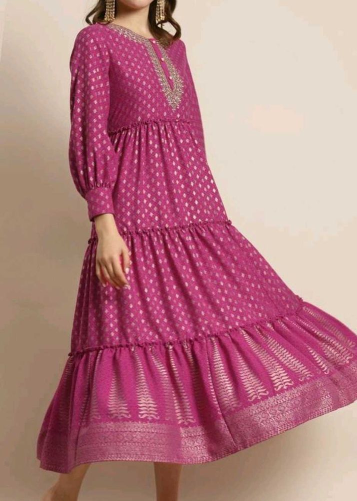 Junier Pink Kurta with Gold Print
