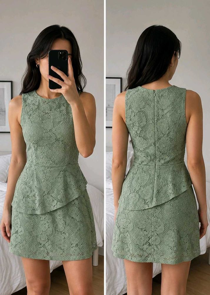 Lace sage green Peplum Dress