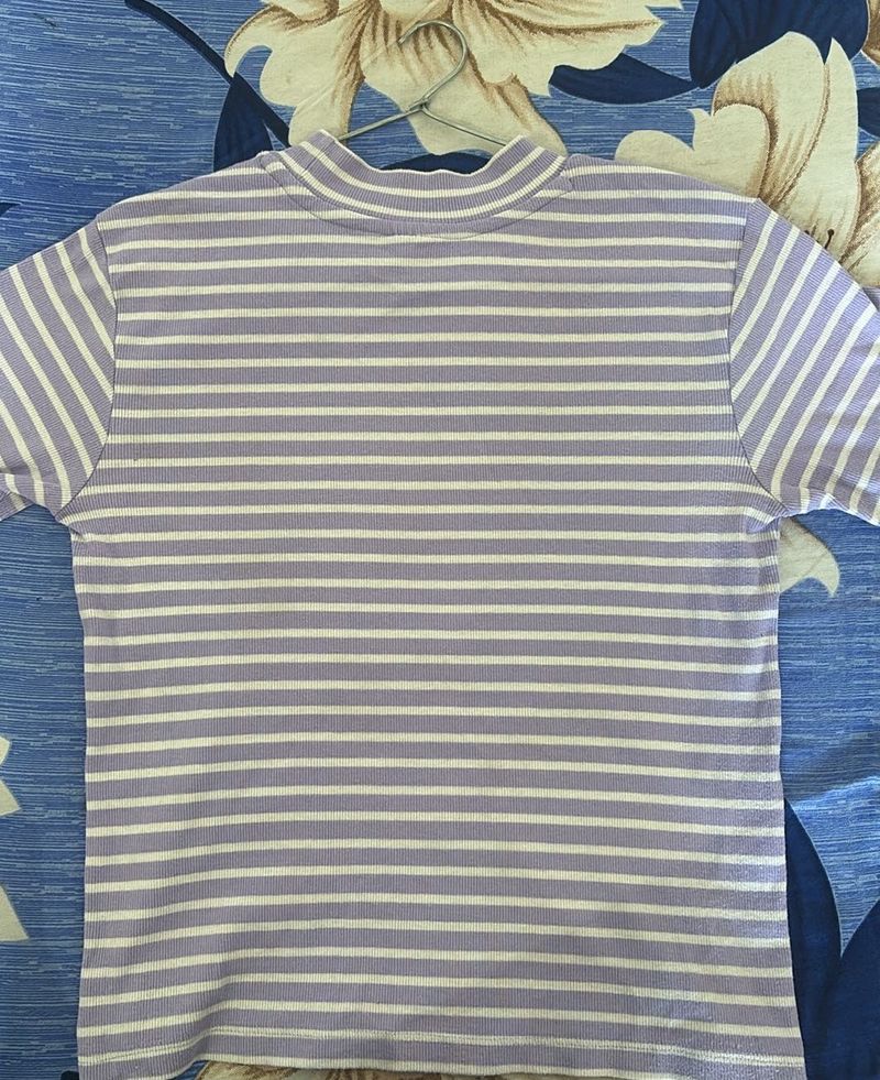 Lavender Striped Mock Neck Top