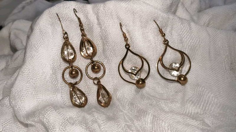 Elegant Drop Earrings with Crystals Pack of 2