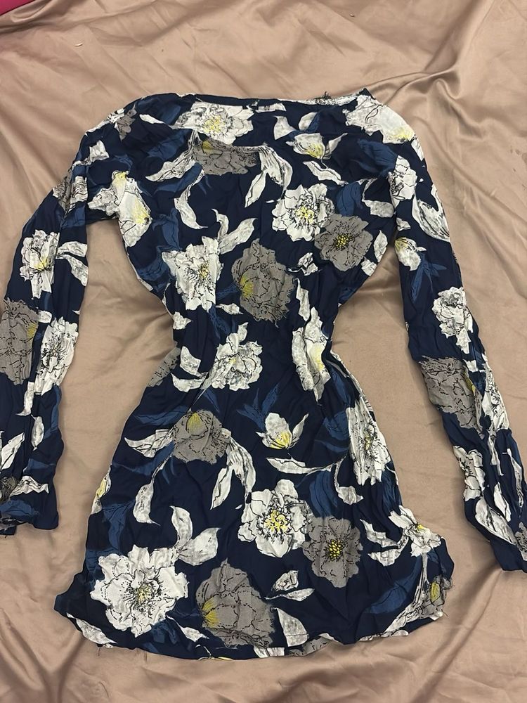 y2k Floral Print Long Sleeve Mini Dress