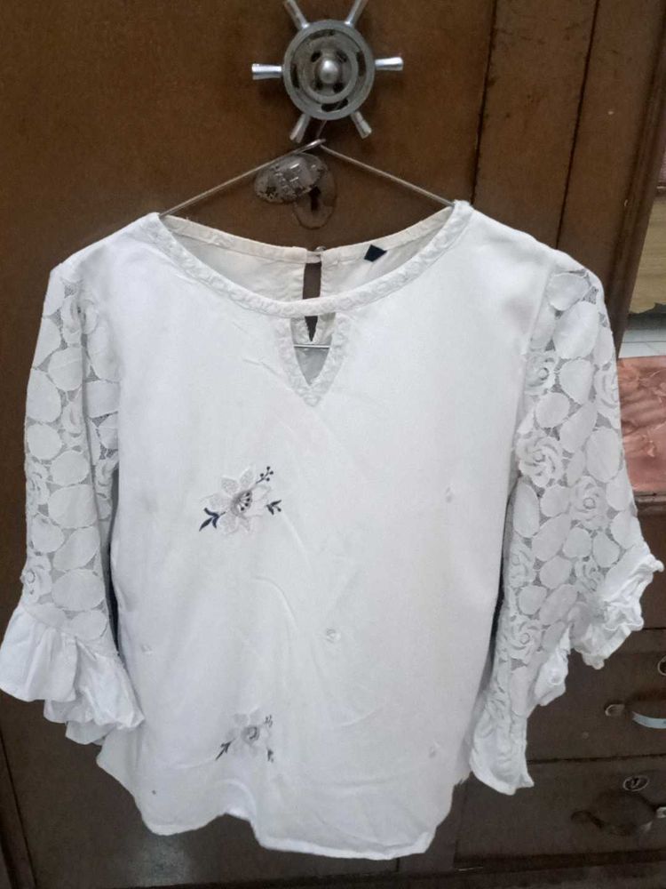 White Lace Sleeve Top