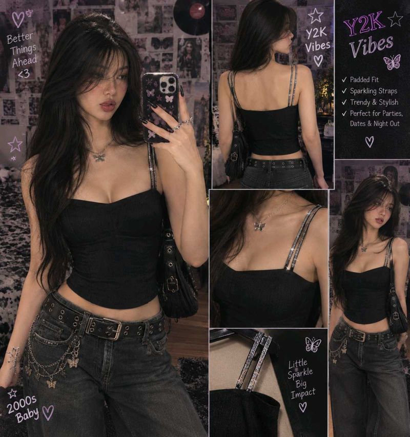 🇳🇿💫🎀 Elegant sparkling streaps paded top
