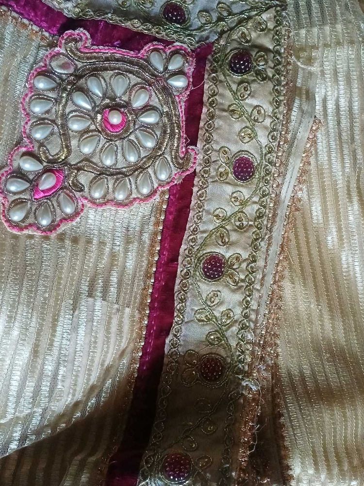 Embroidered Saree with Pearl Embellishments