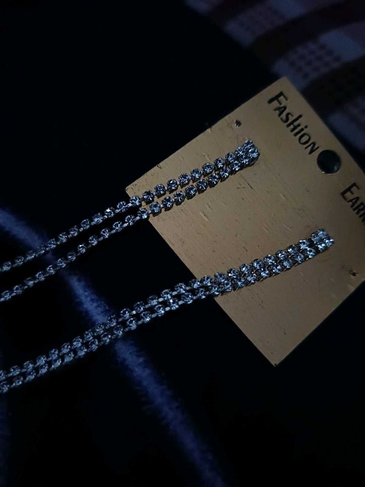 Fancy Two Line Rhinestone Earrings