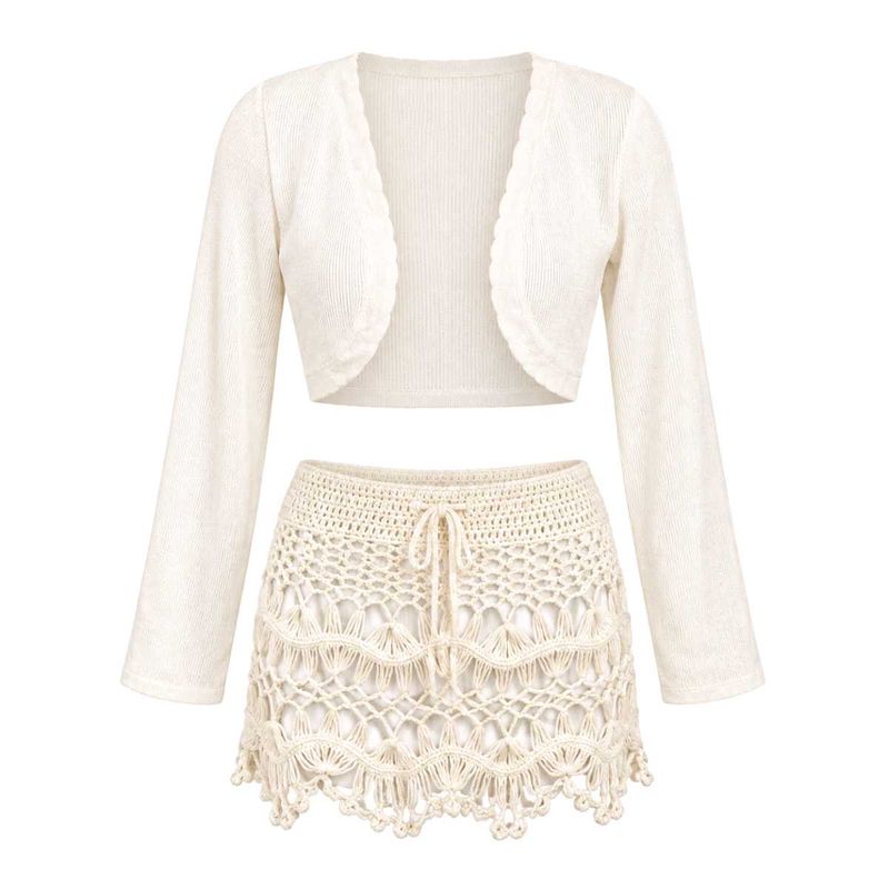 Cream Crocheted Skirt &amp; Bolero Set