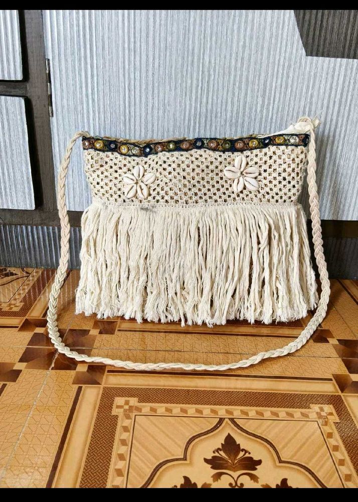Boho Macrame Fringe Crossbody Bag